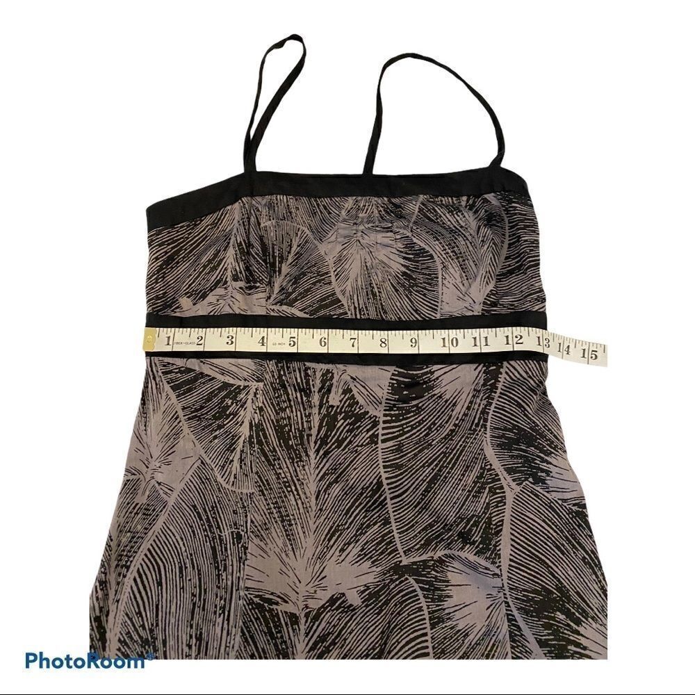 Y2K Abstract Leaf Print Midi Slip Dress Black Brown Spaghetti Strap 90s - Picture 8 of 9
